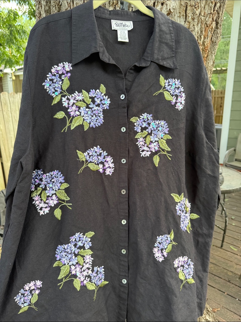 Bob Mackie Black Linen-Blend Top